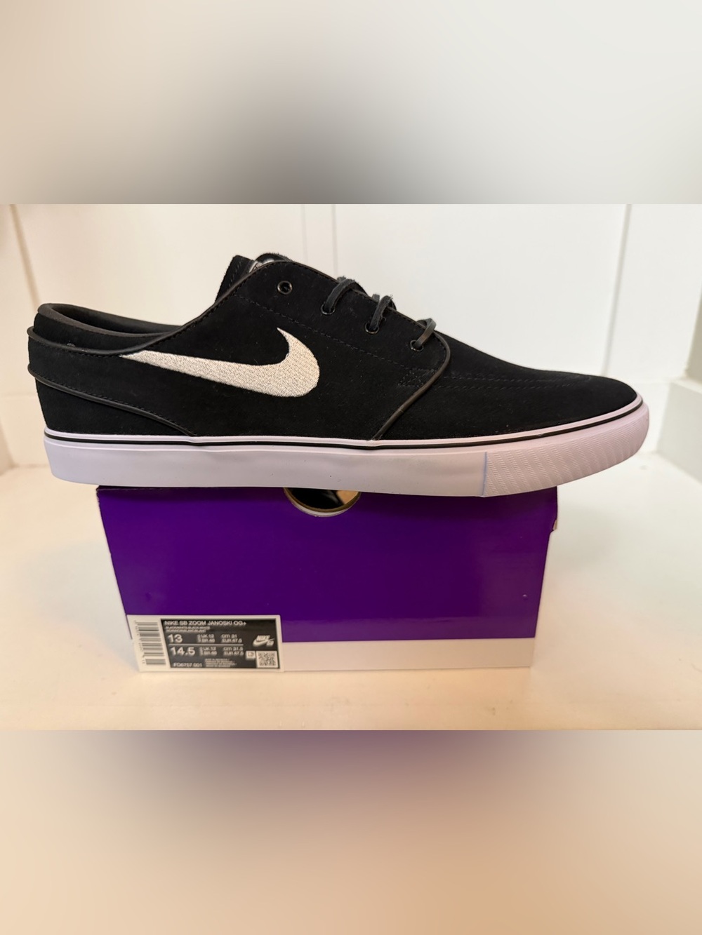 NIB Mens Nike SB Zoom Stefan Janoski OG+ Black White Sneakers FD6757-001 Size 13